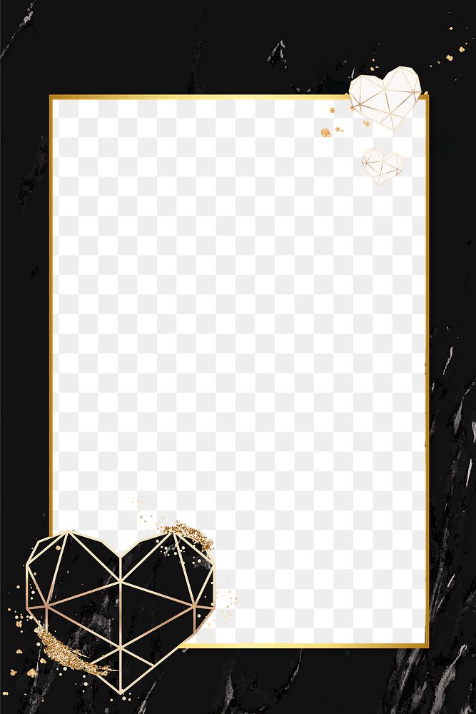 Marble frame png background, black heart in luxury design