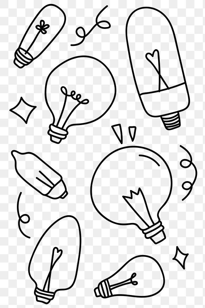 Png light bulb doodle pattern in minimal style