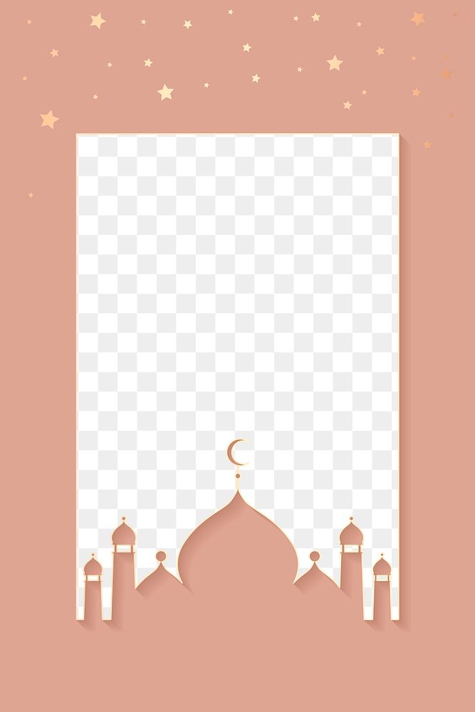 Png pink Islamic rectangle frame with beautiful mosque silhouette