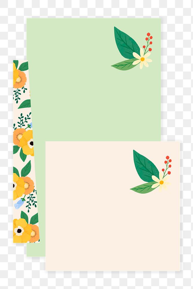 Floral note papers transparent png