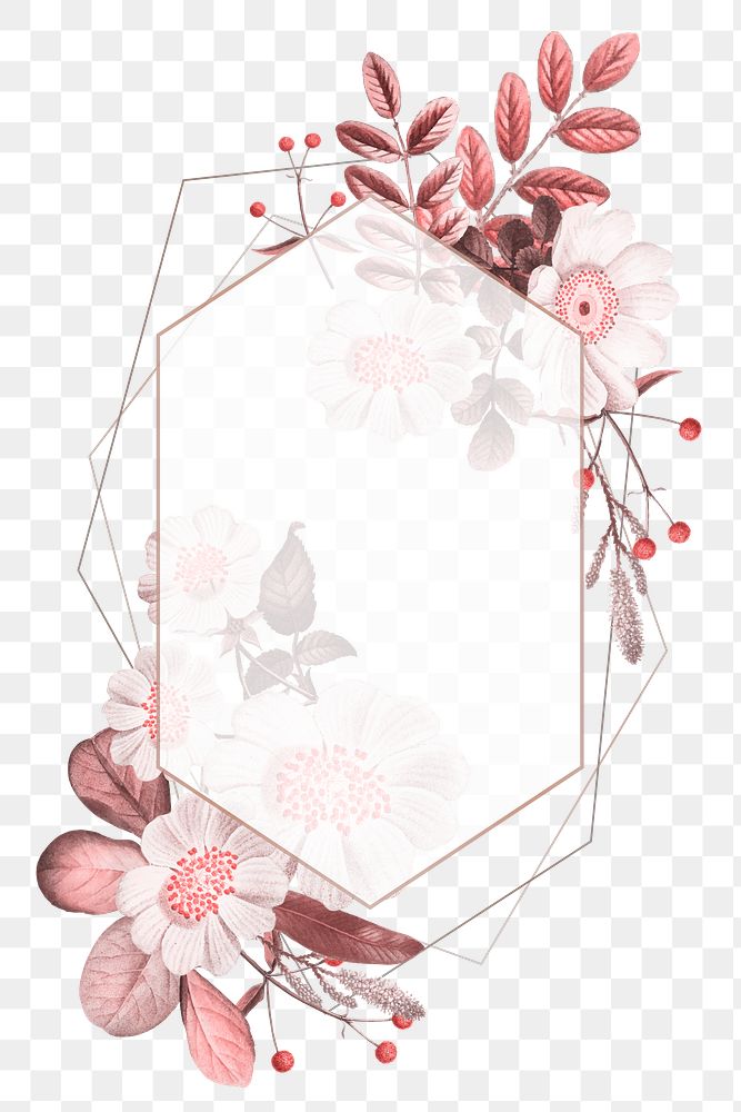 Vintage pink flower frame png hand drawn illustration