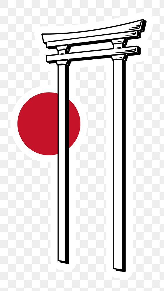 Japanese torii gate sticker with white border