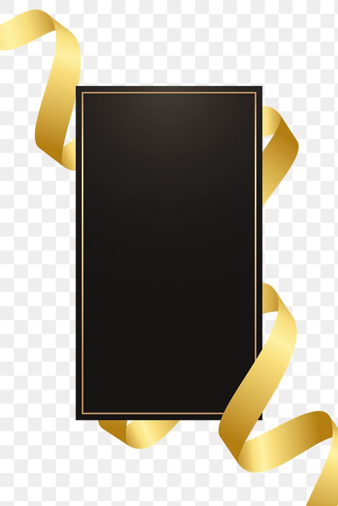 Black rectangle frame with gold ribbon transparent png