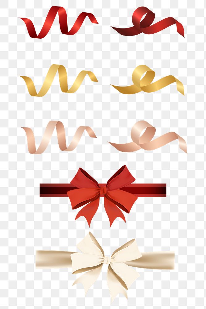 Ribbon and bow element set transparent png