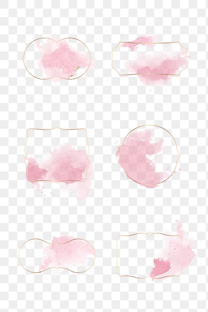 Gold badge with pink watercolor paint set transparent png