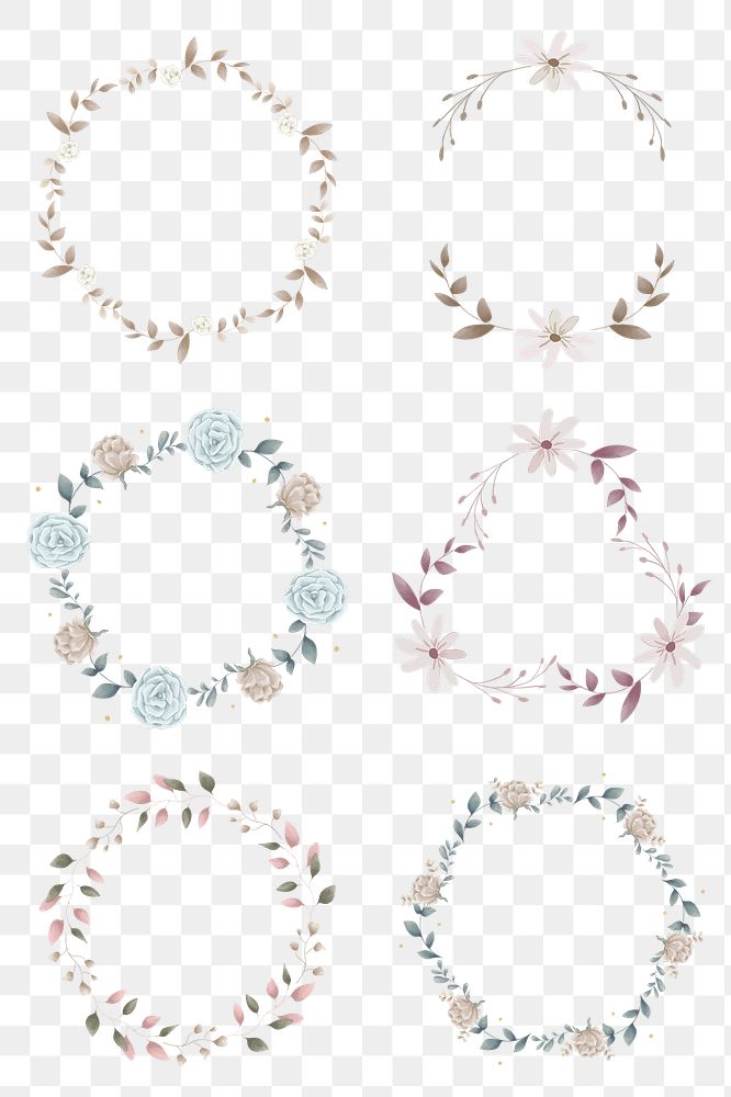 Blank leafy frame design set transparent png