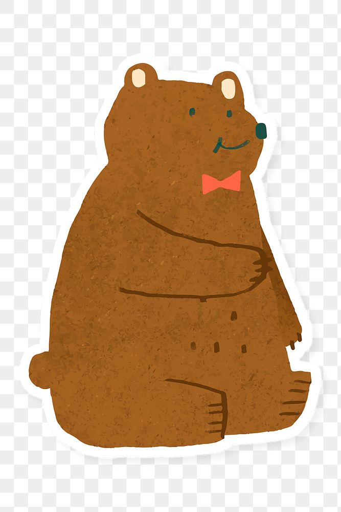 Hand drawn brown bear with a red bow tie transparent png