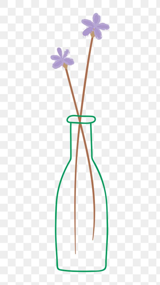 Purple doodle flowers in vase on transparent
