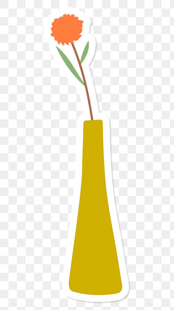 Orange doodle flower in a yellow vase sticker on transparent