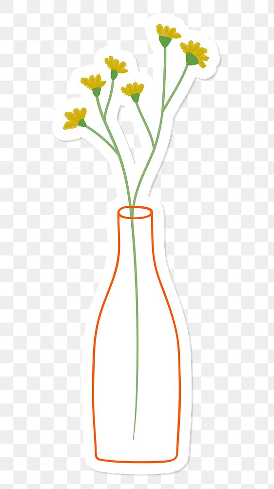 Yellow doodle flowers in a glass vase sticker on transparent