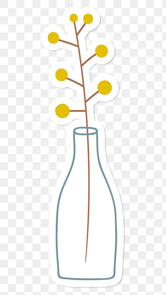 Yellow doodle flowers in a glass vases ticker on transparent