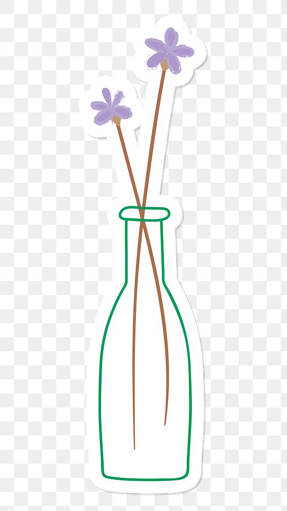Purple doodle flowers in vase sticker on transparent