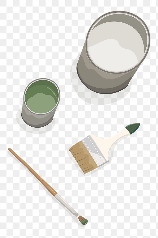 Paintbrushes and paint buckets design element transparent png