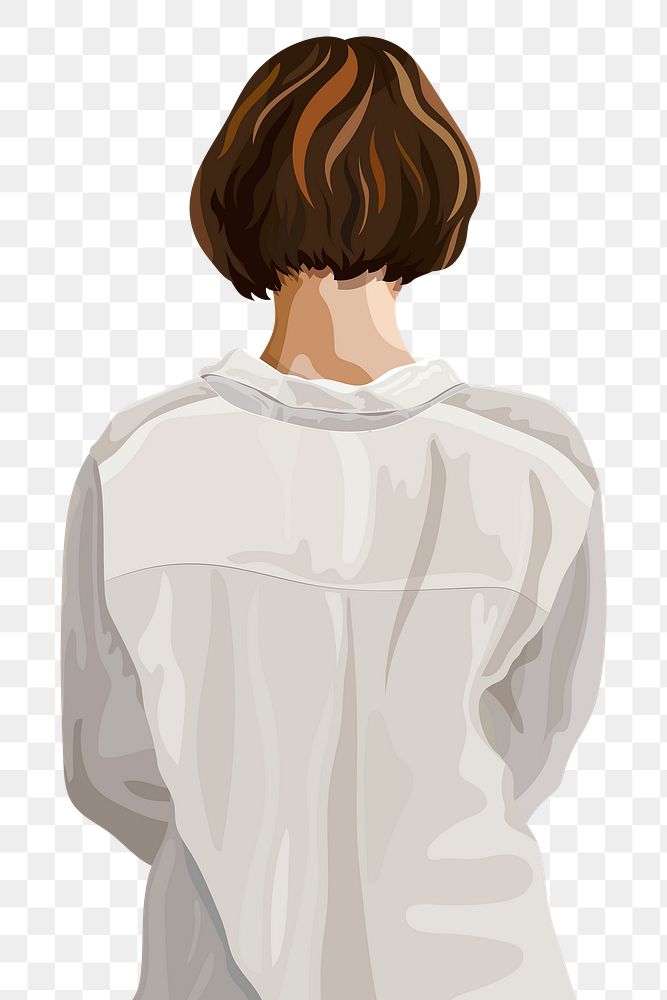 Rear view of woman in a white shirt transparent png