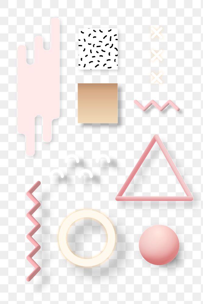 Pastel pink geometric Memphis design element set