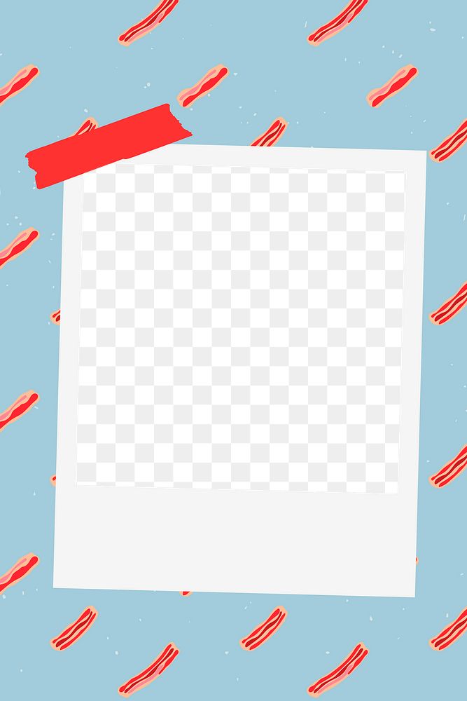 Png instant photo frame on bacon pattern background