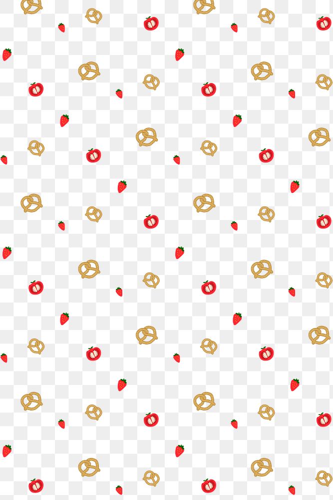 Png pretzel strawberry tomato seamless pattern transparent background
