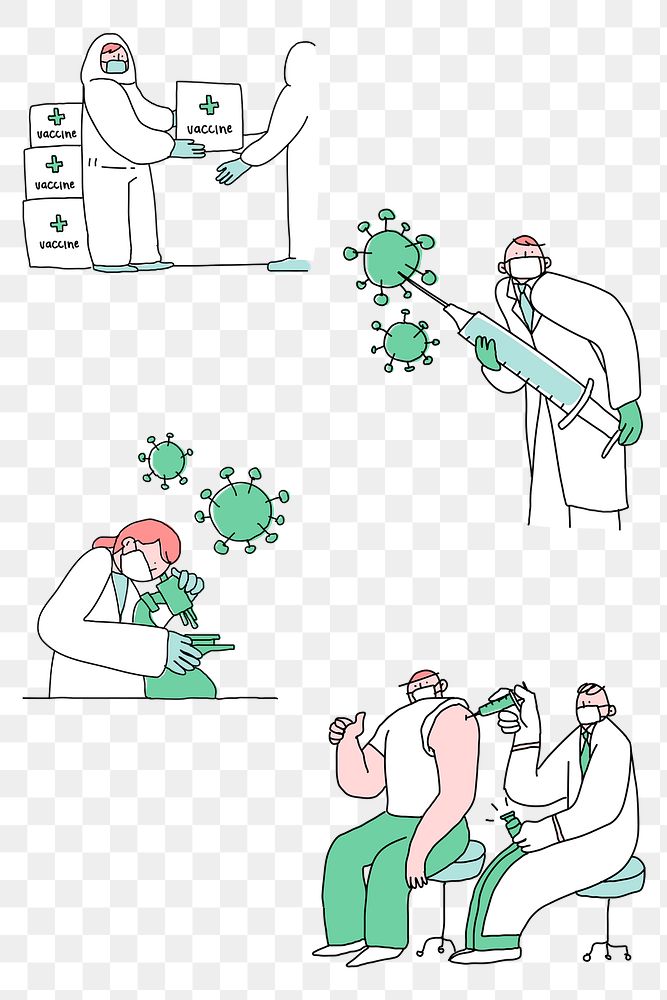 Covid 19 vaccine study png doodles illustration