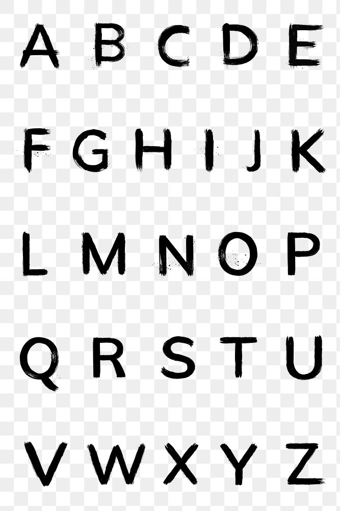 Alphabet png brush stroke hand drawn font style set