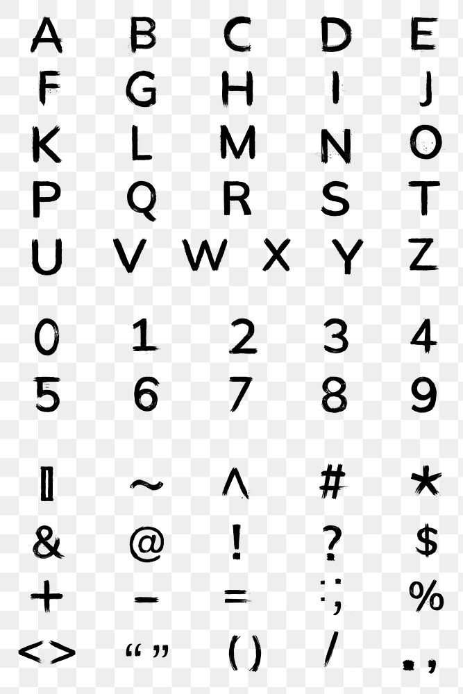 Alphabet, Numbers, Symbols png brush stroke alphabet typography set