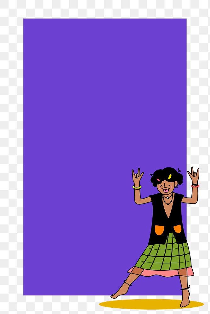 Playful cool kid character on a purple background design element