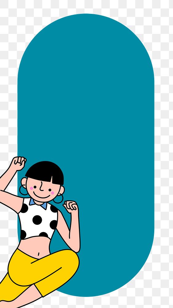 Cool woman character on an oval blue background design element