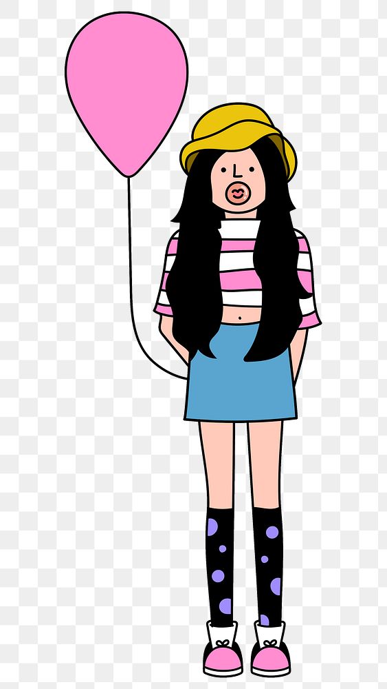 Fashionable black haired girl with a pink balloon design element