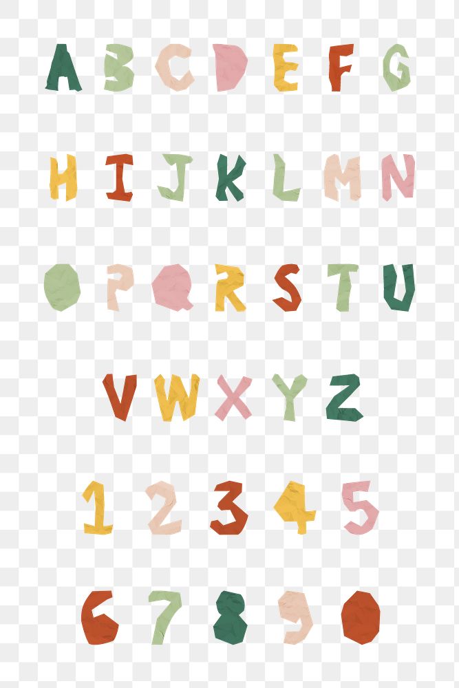 Alphabet and number paper cut png typography letter set