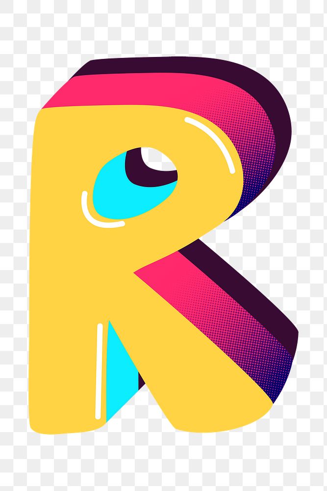 Png letter R yellow funky stylized typography