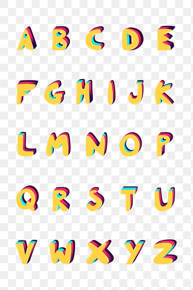 A-Z png bold funky font alphabet typography set