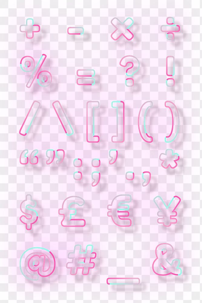 Pink neon font symbol png typography set