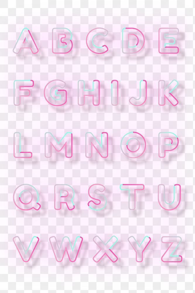 Alphabet png pink neon font typography set