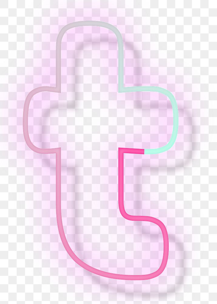 Pink neon glow letter t png font typography