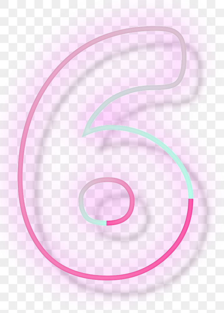 Number 6 pink neon font typography png