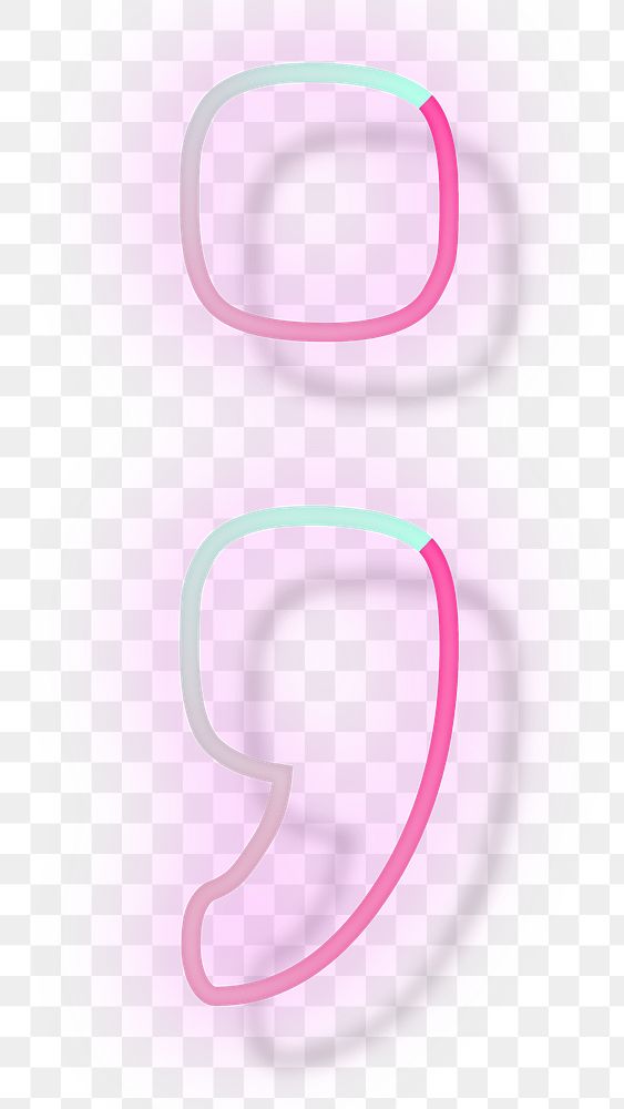 Pink neon glow semicolon symbol png font typography