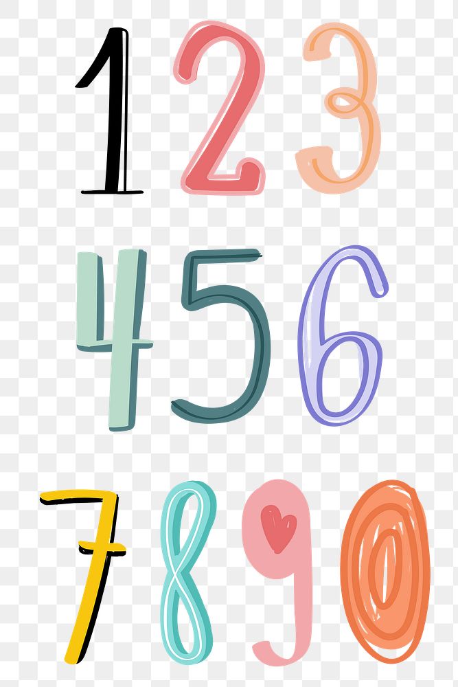 Numbers 0-9 png doodle typography set