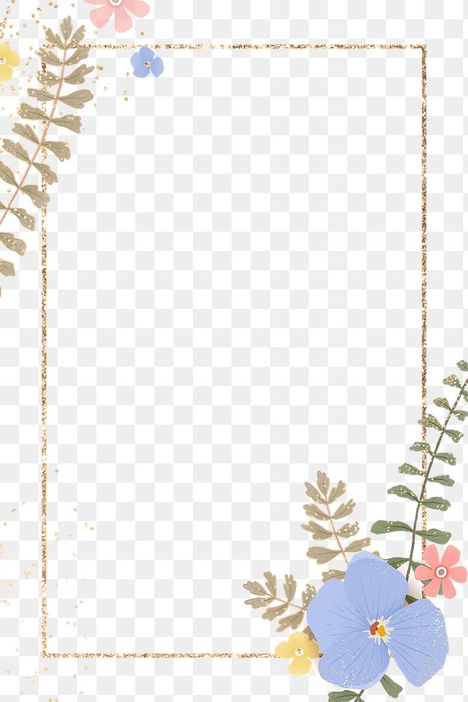 Gold rectangle floral png frame design