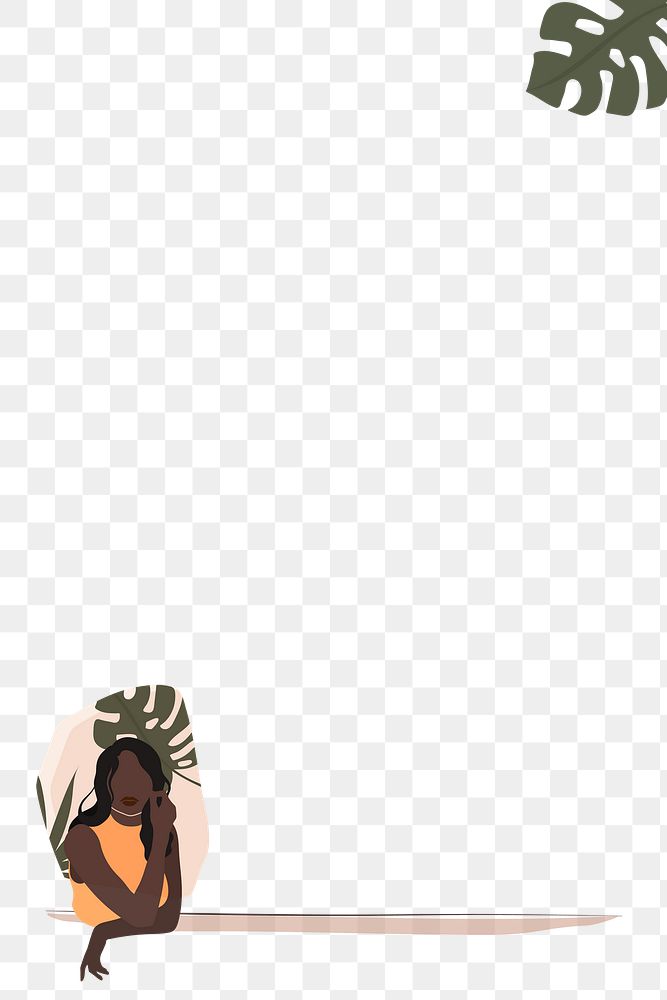 Black woman with a monstera leaf transparent png