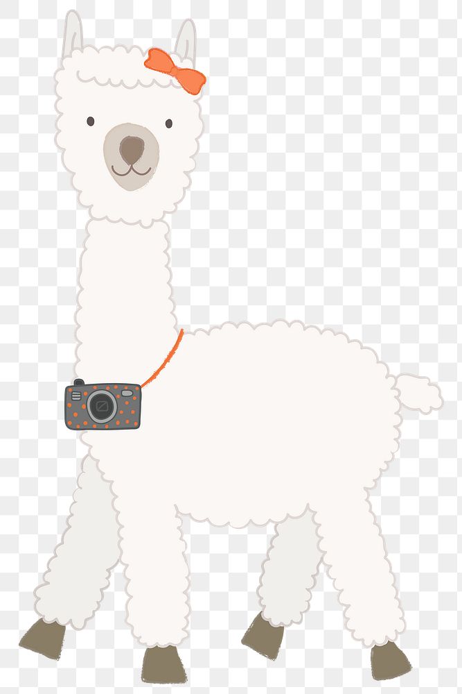 Adorable alpaca with camera transparent png