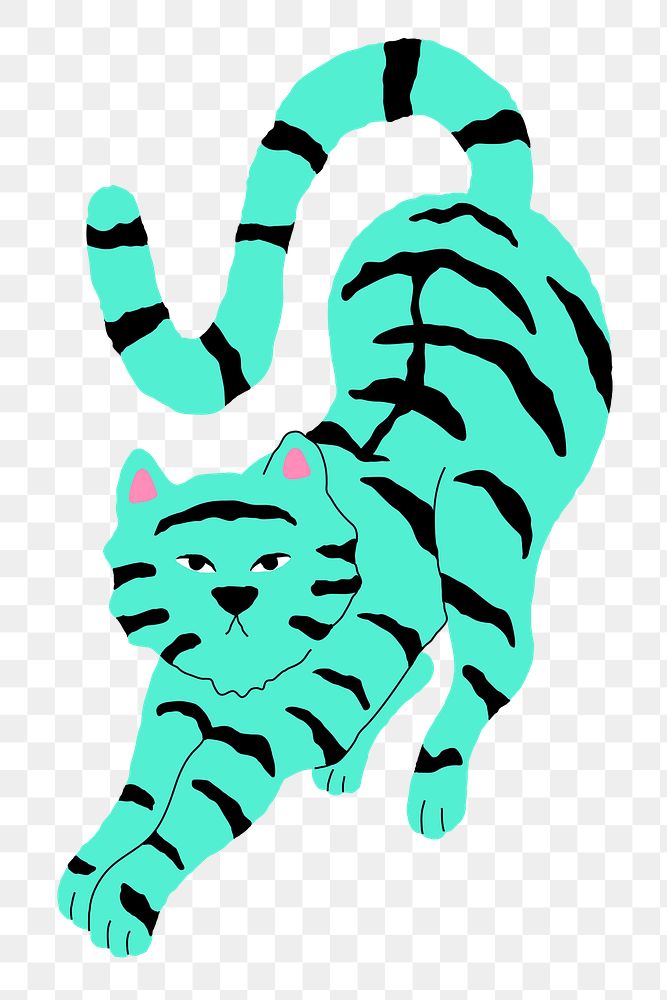 Sticker png stretching tiger illustration