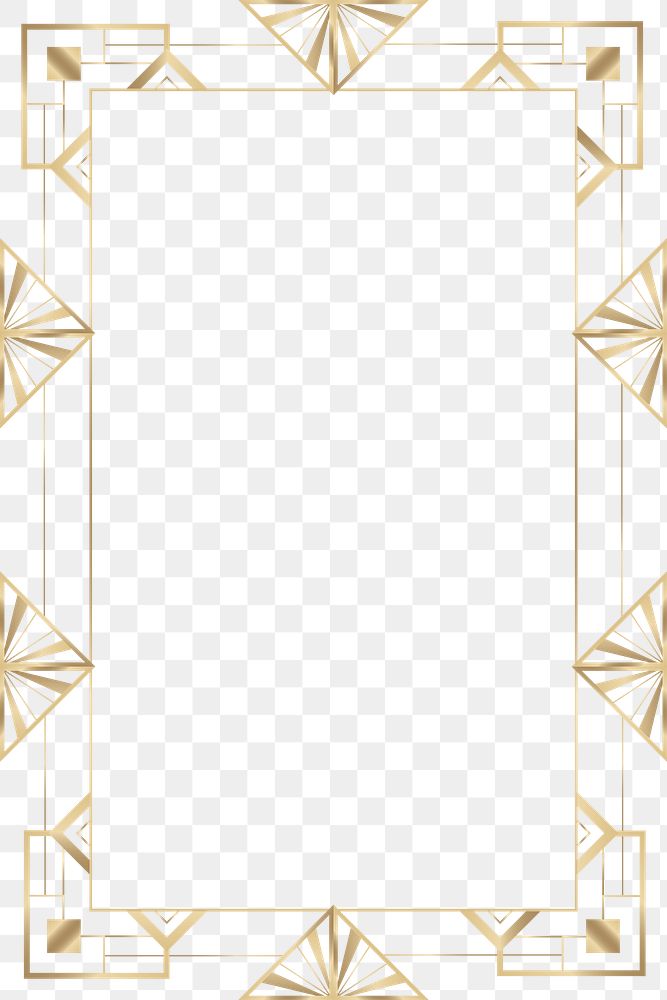 Png frame gold art deco style on transparent background