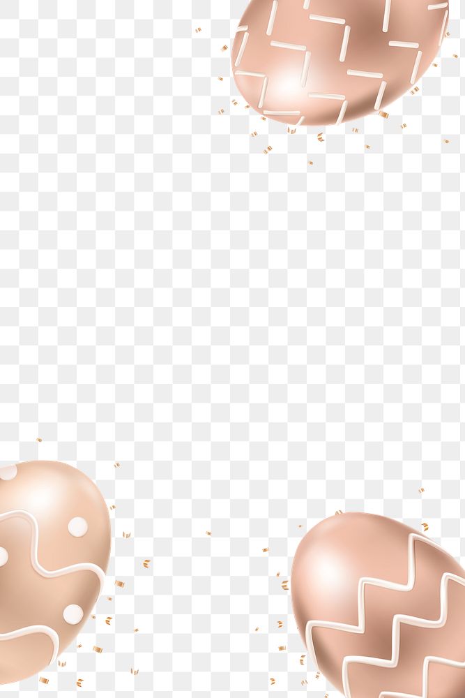 Png easter eggs 3D border rose gold on transparent background for greeting card