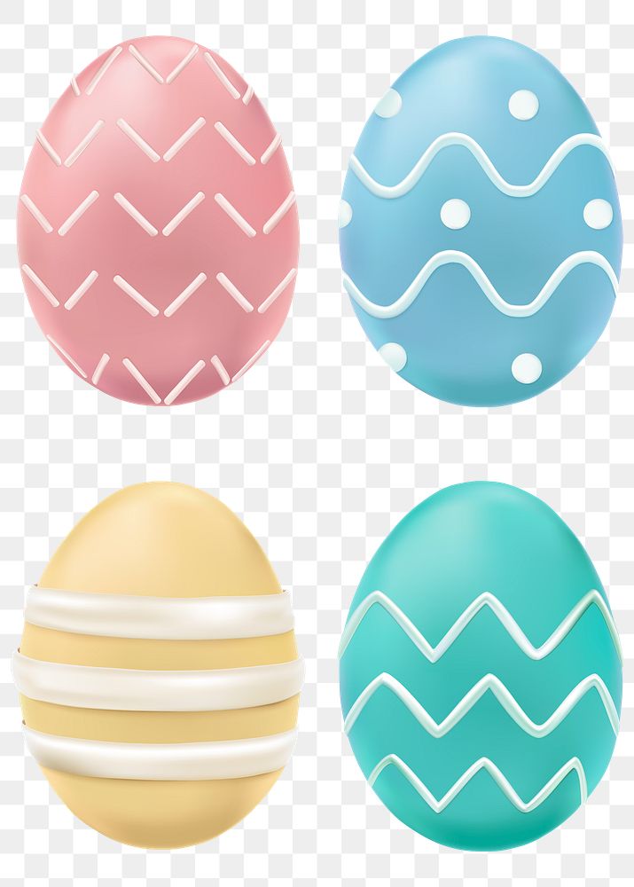 Png 3D easter egg colorful sticker gold with pattern set