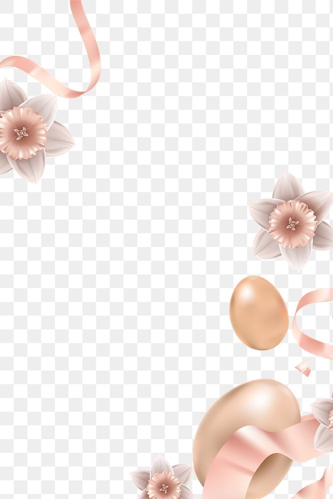 Png easter eggs 3D border floral rose gold on transparent background for greeting card