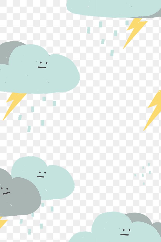 Png rainy clouds seamless pattern background in cute weather theme