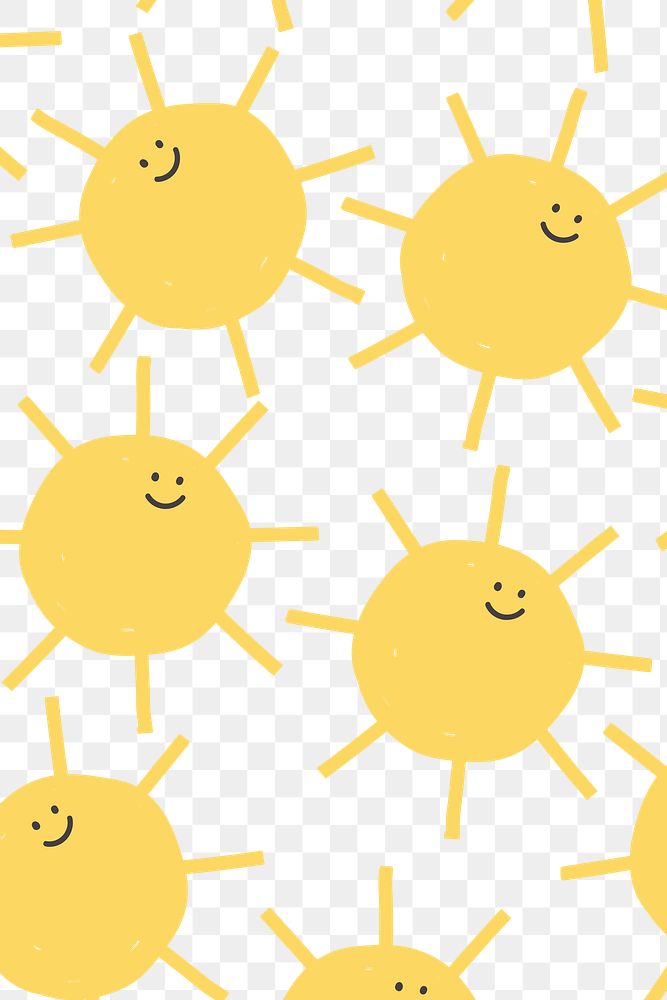 Sun png seamless pattern background with happy face in weather theme for kids