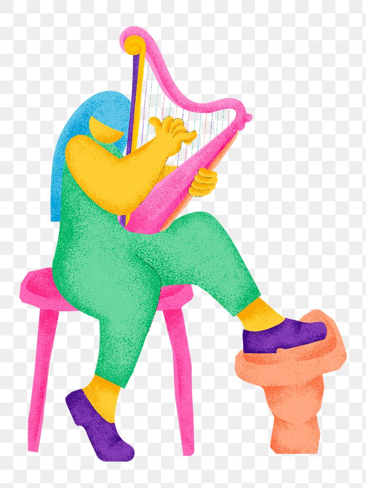 Harpist png sticker colorful musician flat graphic
