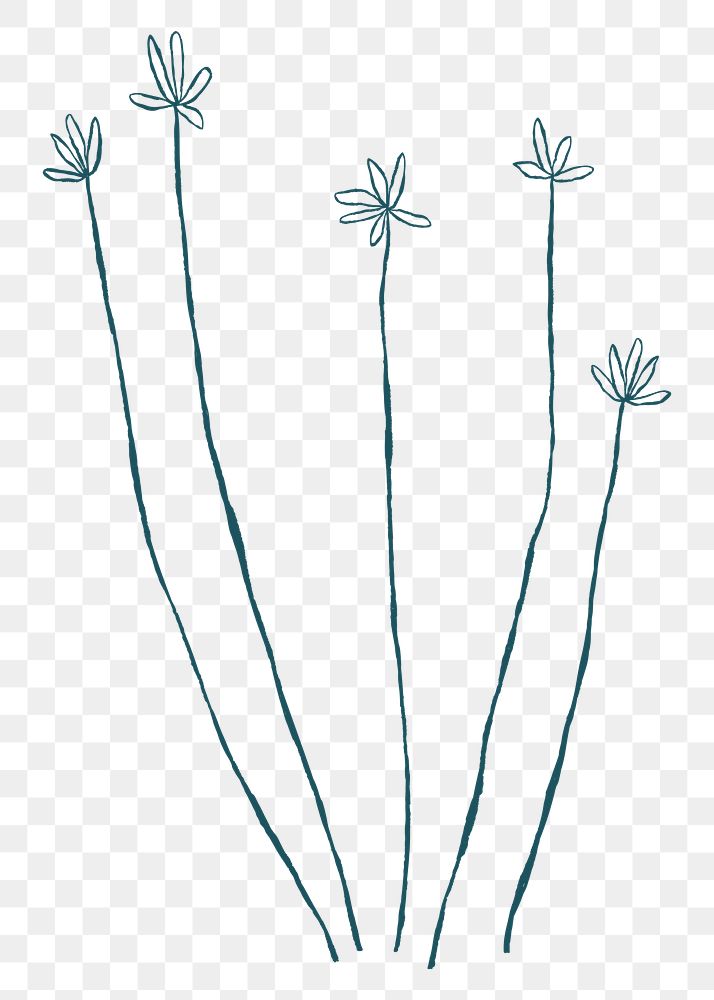 Flower png cute blue doodle illustration with branch