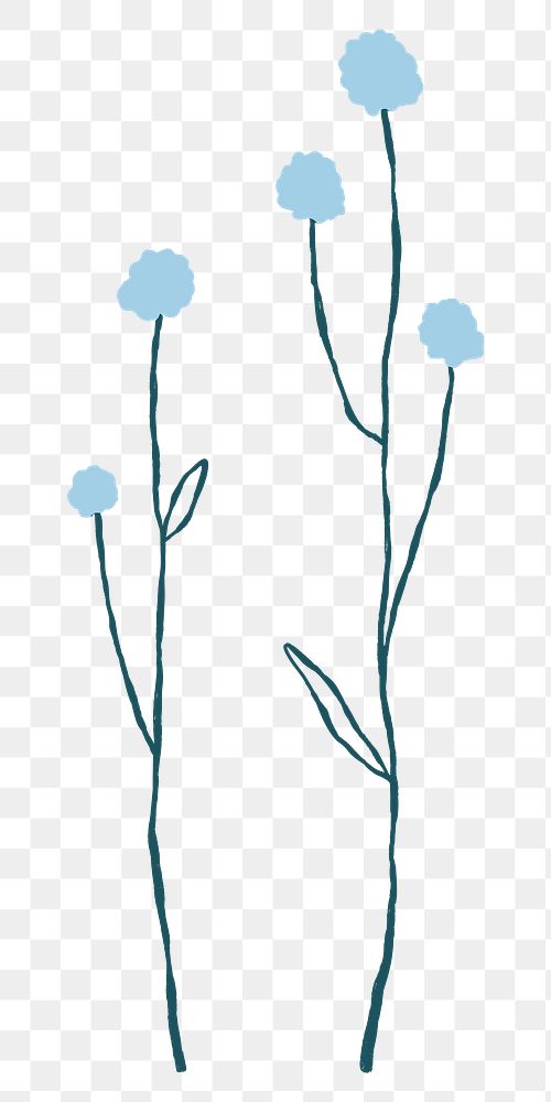 Flower png cute blue doodle illustration with branch