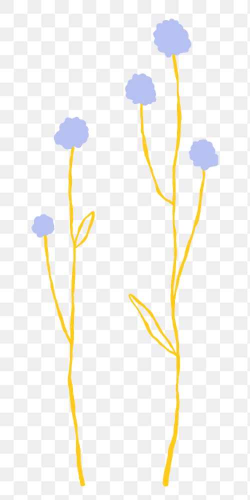 Flower png cute yellow doodle illustration with branch